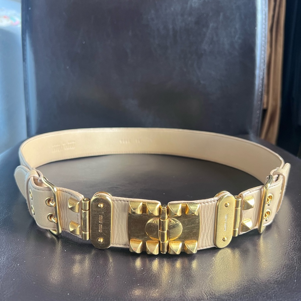 Miu Miu Gold Buckle Leather Belt